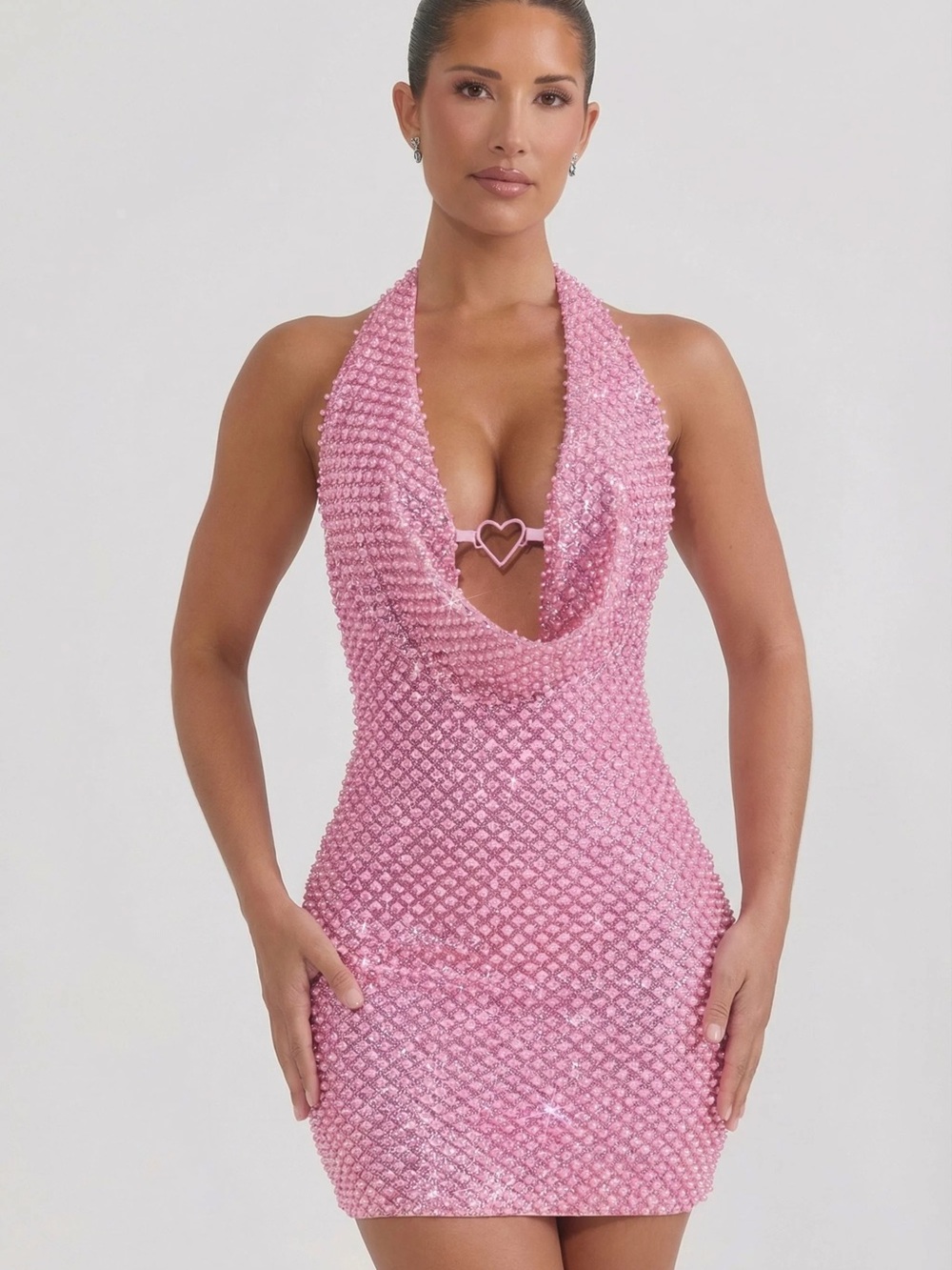 Oh Polly Pink Beaded Halter Mini Dress - Picture 2 of 7
